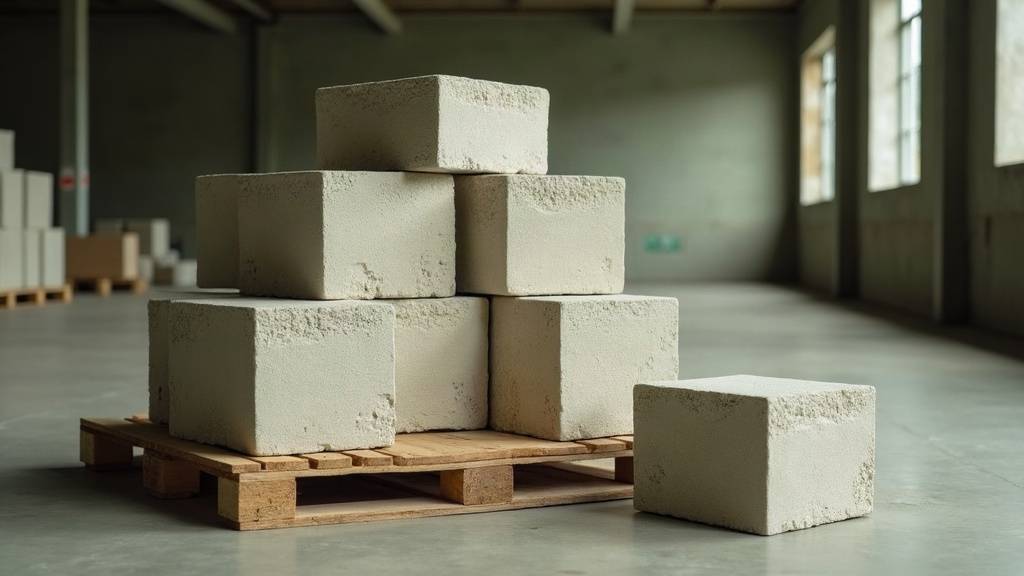 Blocs de béton de chanvre moulés empilés sur une palette